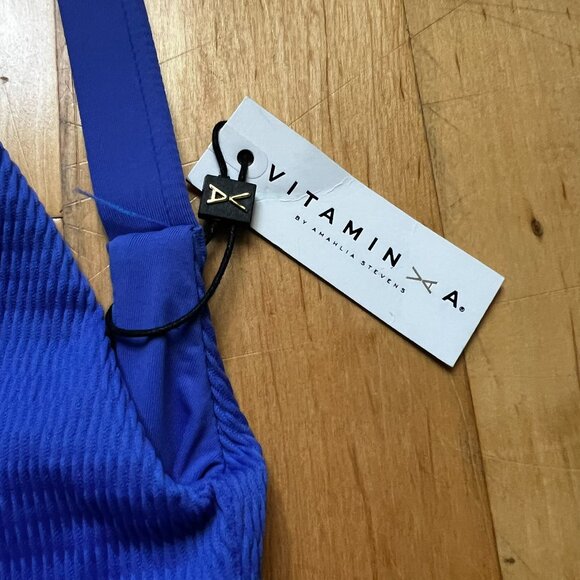 Vitamin A Swim Blue Leah Rib Low Back High Leg Bodysuit Cheeky Swimsuit 6 Small - Picture 4 of 9